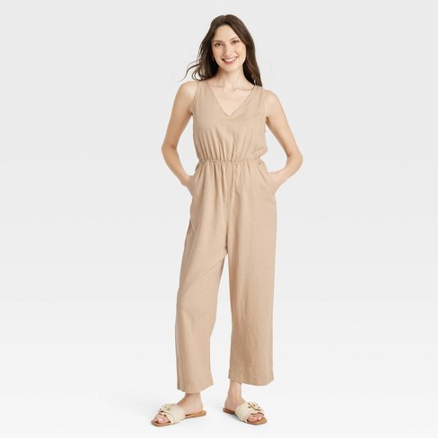 Women's Long Sleeve Button-front Coveralls - Universal Thread™ Tan 30 :  Target