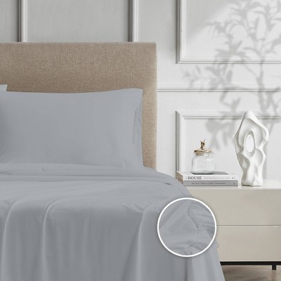 Light Gray Full Cotton Percale Sheet Set with Pillowcases