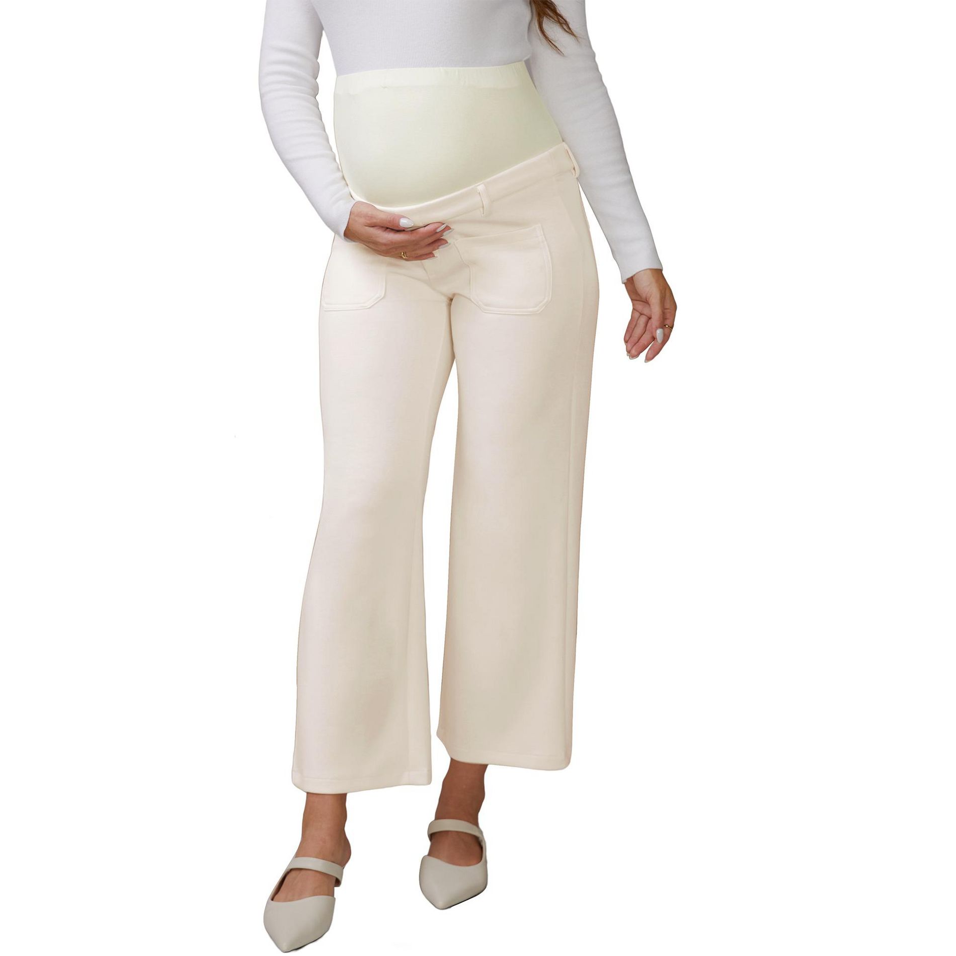 INSPIRE CHIC Women's Work Maternity Pants Business Stretchy Over the Belly Formal Pregnancy Trousers with Pockets