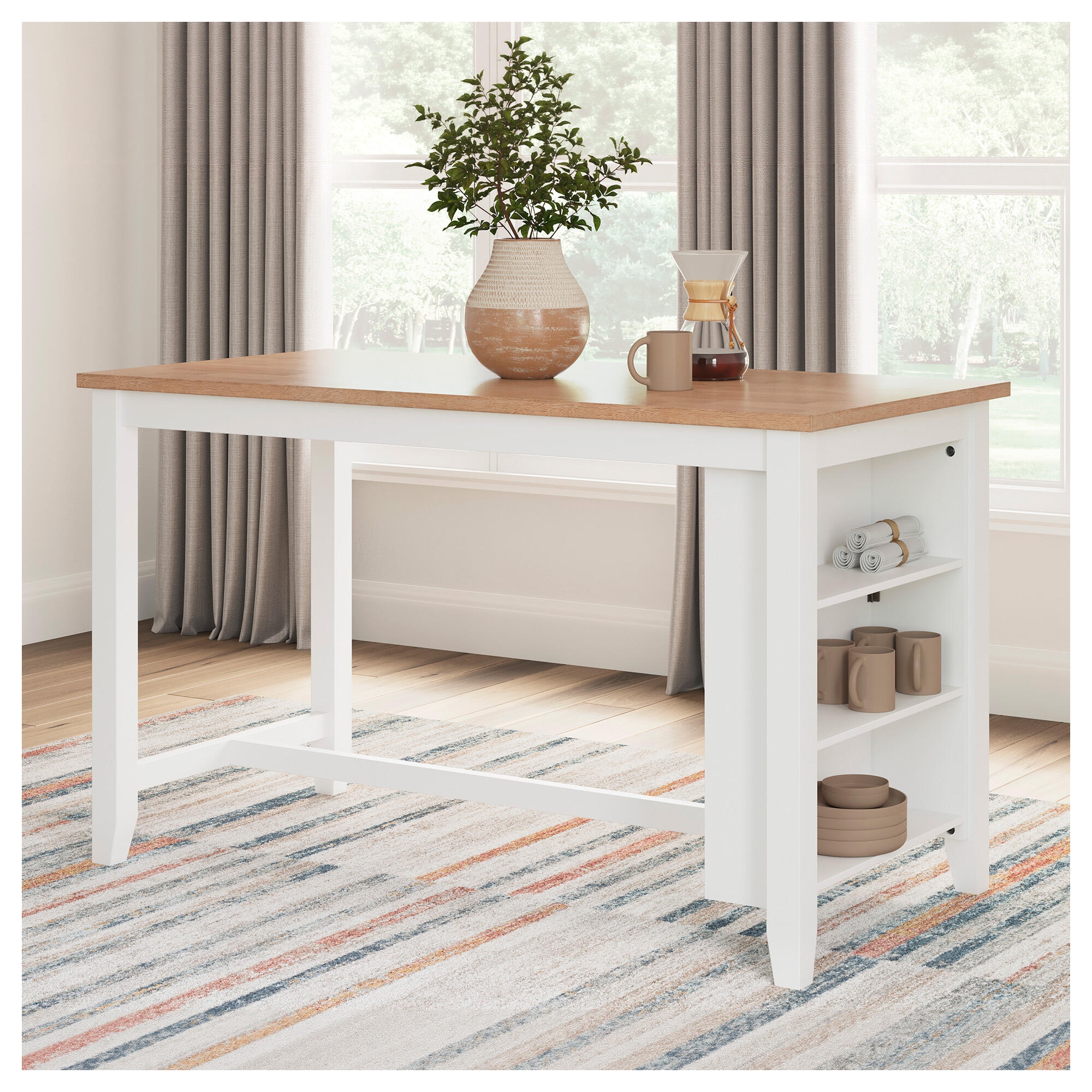 Signature Design by Ashley Gesthaven Counter Height Dining Table with Butcher Block Top, White