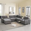 VYNXARIA 104inch Sectional Sofa with Acrylic Table Top,Chenille U Shaped Couch Set with 2 Consoles,USB Charger,Storage Drawers and Pockets,Gray - 3 of 4
