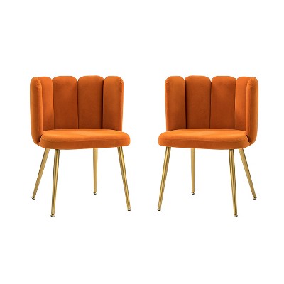 Set of 2 Barbara Contemparary Velvet Vanity Stool For Makeup Room, Moden Accent Side Chairs For Living Room With Shell Back And Golden Metal Legs| ARTFUL LIVING DESIGN
