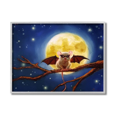 Stupell Industries Halloween Mouse Animal Full Moon Bat Costume Gray Framed  Giclee, 11 X 14 : Target