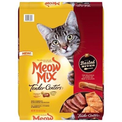 Meow Mix Tender Centers with Basted Bites with Flavors of Beef & Salmon Adult Complete and Balanced Dry Cat Food - 13.5lbs