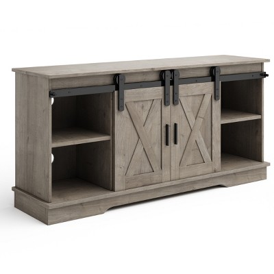 Gray Woodgrain 65-inch TV Stand with Cabinets and Metal Hardware