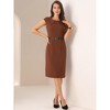 INSPIRE CHIC Women's Elegant Business Round Neck Belted Cap Sleeve Work Sheath Dresses - 4 of 4