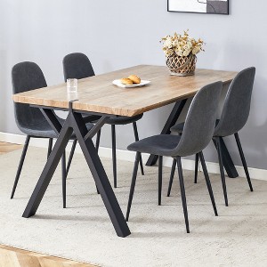 5/7-Piece Dining Set with Wood-Textured Dining Table with A-Frame Legs and 4 Linen-Cotton Chairs, Black+Natural+Gray/Brown-ModernLuxe - 1 of 4