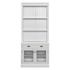 83.4-inch tall bookcase with LED lighting, 2 glass doors, 1 drawer, and open shelves. White. - 4 of 4