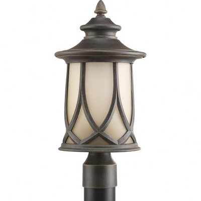 Progress Lighting Resort 1-Light Outdoor Aged Copper Post Lantern with Umber Tint Glass Shade