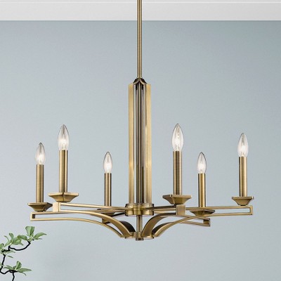 Antique Brass 6-Light Candelabra Chandelier with Adjustable Rods