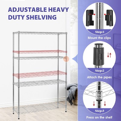 Chrome Adjustable 4-Tier Metal Wire Shelving Unit