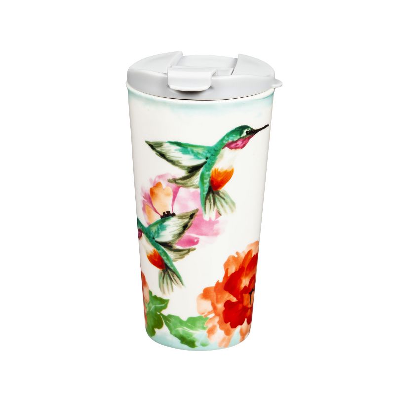 Evergreen Ceramic Travel Cup, 17 OZ. ,w/box, Garden Hummingbird, 5 of 6