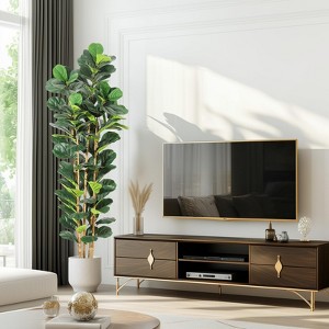 5FT Artificial Fiddle Leaf Fig Tree with Natural Wood Trunk,Tall Fake Fiddle Leaves Plant in White Planter, Floor Plants - 1 of 4