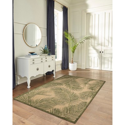 Green and Tan Synthetic Flat Woven Palm Leaf Rug, 3'3" x 4'11"
