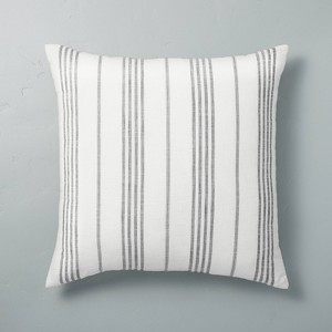 24"x24" Vertical Stripe Oversized Throw Pillow Sour Cream/Gray - Hearth & Hand™ with Magnolia: Cotton Weave, Indoor Square Cushion - 1 of 4