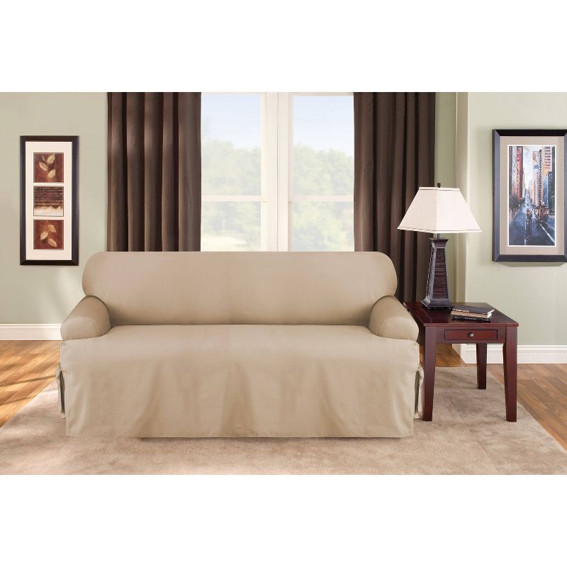 Duck T Cushion Sofa Slipcover Tan - Sure Fit, 1 of 5
