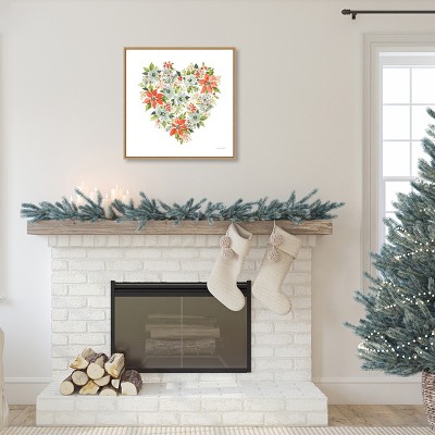 Heart-Shaped Christmas Floral Canvas Print with Wooden Frame
