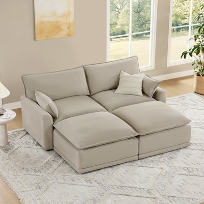 Spruce & Spring Modular Couch Oversized Sectional Sofa for Living Room, Taupe-Bed