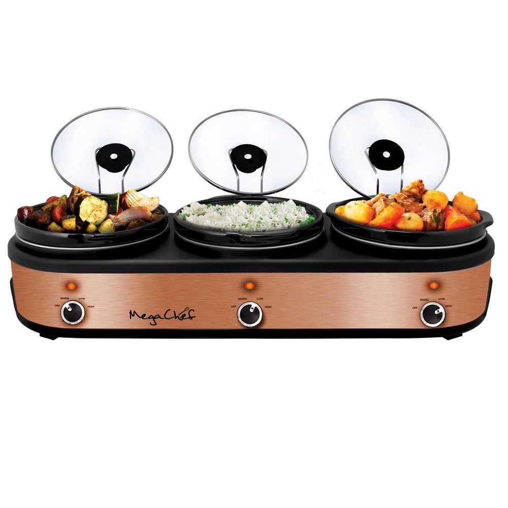 Photos - Multi Cooker MegaChef Triple 2.5 Quart Slow Cooker and Buffet Server Brushed Copper