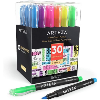 Arteza Highlighters, Narrow Chisel Tips, Alcohol-Based,  6 Assorted Colors for School - 30 Pack (ARTZ-8578)