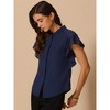 INSPIRE CHIC Women's Work Stand Collar Ruffle Short Sleeve Button Down Shirts - 2 of 4
