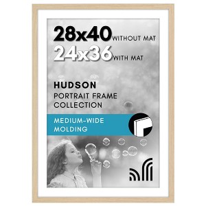 Americanflat 28x40 Picture Frame with Polished Plexiglass, Use as 24x36 Frame with Mat or 28x40 Frame Without Mat, Hudson Collection, Natural Oak - 1 of 4