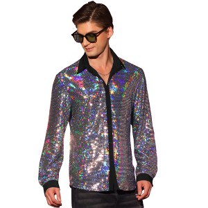 Lars Amadeus Men's Long Sleeves Button Down Disco Party Shiny Sequin Shirt - 1 of 4