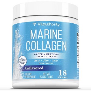 Marine Collagen Powder, Collagen Powder with Types I II III V & X & Vitamin C for Beautiful Hair Skin and Nail, Unflavored, 18 Servings - 1 of 3