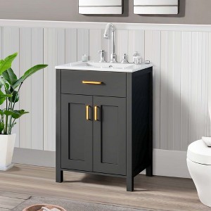 NicBex Bathroom Vanity with Ceramic Sink, 2 Spacious Cabinet Doors with 2 Double-tier Shelves and Adjustable Shelf, 1 Flip Drawer for Bathroom, Black - 1 of 4