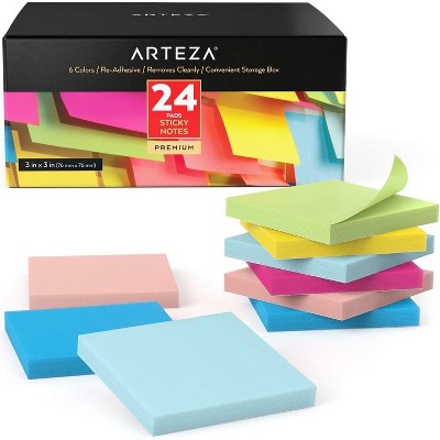 Arteza Sticky Notes, Assorted Colors, 100 Sheets for School - 24 Pack (ARTZ-8547)