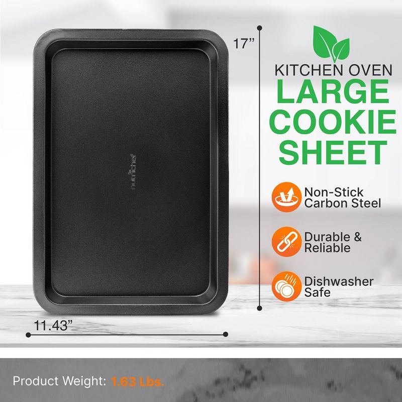 NutriChef 17” Non Stick Cookie Sheet, Large Black Commercial Grade Restaurant Quality Carbon Metal, 2 of 8
