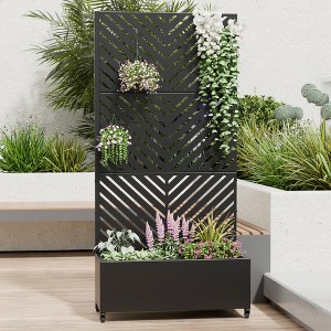 Spassway Metal Planter Box with Parallel Lines Trellis Outdoor Raised Garden Bed with Privacy Screen Planters for Climbing Plants Vines Vegetables - 1 of 4