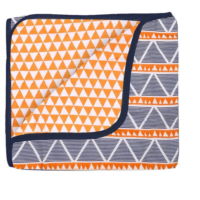 Bacati - Boys Triangles Orange Navy 4 pc Crib Bedding Set with Sleeping Bag, 4 of 9