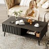 Coffee Table with Wave Pattern Sliding Door and 2-Tier Storage Cabinet, Farmhouse Style Wooden Dining Center Tables for Living Room, Office, Bedroom - 2 of 4