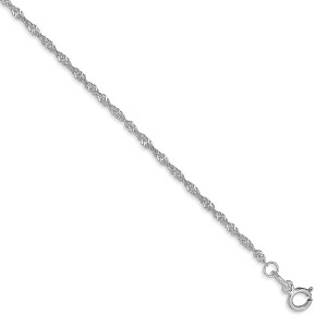 Black Bow Jewelry 1.4mm, 14k White Gold, Singapore Chain Anklet or Bracelet - 1 of 4