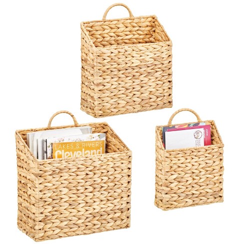 Woven Storage Basket Set with Hinged Lid in 3 Sizes (Turquoise, 3