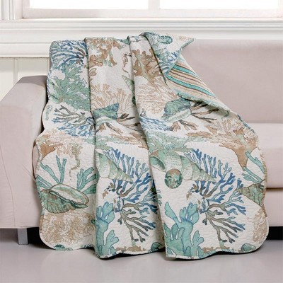 Greenland Home Fashion Barefoot Bungalow Atlantis Corals & Seashells Perfect Accessory Throw Blanket - 50"x60" in Jade Color