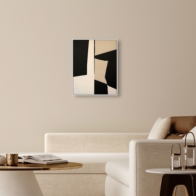 Modern Minimalist Black and Beige Abstract Canvas Art, 31" x 25"