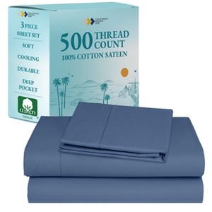 Luxury 500 Thread Count Bed Sheets Set - 100% Cotton Sateen Sheets Set, Soft, Cool & Breathable, Deep Pocket by California Design Den - 1 of 4