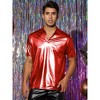 INSPIRE CHIC Men's Short Sleeves Stand Collared Shiny Disco Party Metallic T-Shirt - 2 of 4