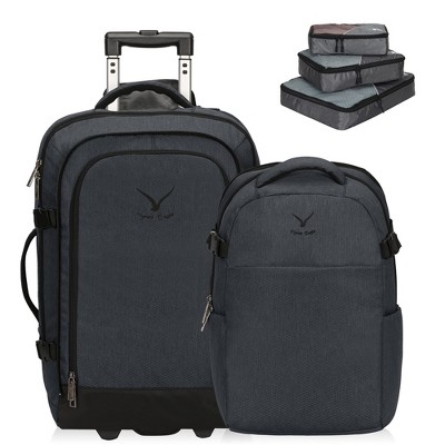 Hynes Eagle Expedition 63L 2-in-1 Rolling Backpack Travel Suitcase Luggage+ PackPal Cube 3 Piece Set