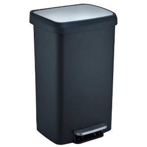 13 Gallon / 50 Liter Step-On Kitchen Trash Can, Rustproof Plastic Garbage Bin with Soft Close Lid, Liner Rim, Rear Handle - 1 of 4