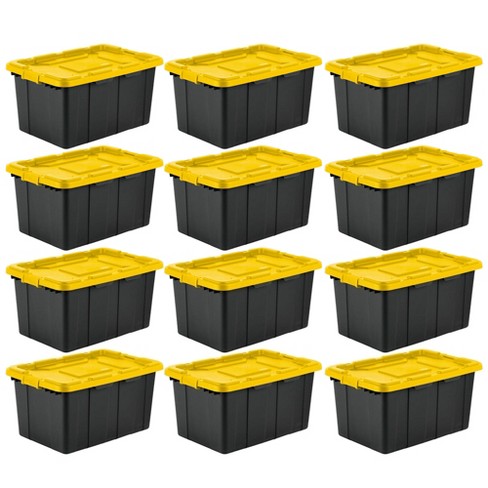 by Greenmade Professional Storage Totes, 12-Gallon, Black/Yellow, Pack Of 4  Totes