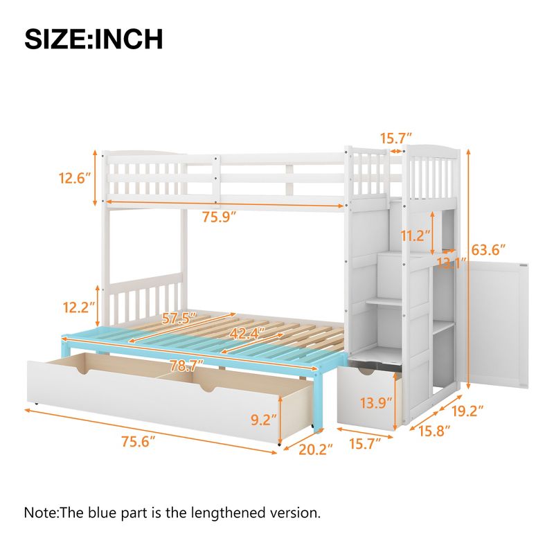 Convertible Twin over Full/Twin Bunk Bed with Storage Shelves and Drawers-ModernLuxe, 4 of 12