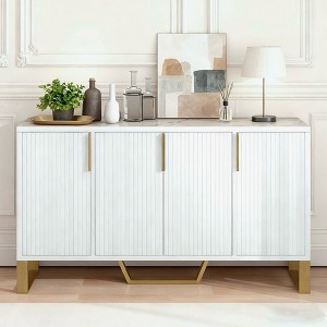 Hostack Sideboard Cabinet with 4 Doors, Adjustable Shelves, Metal Handles and Legs for Living Room, White - 1 of 4