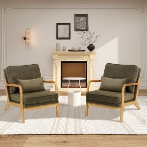 Tufted Accent Armchair with Pillow, Mid-Century Lounge Chair with Wood Frame & Cushioned Seat for Living Room, Bedroom or Office - 1 of 4