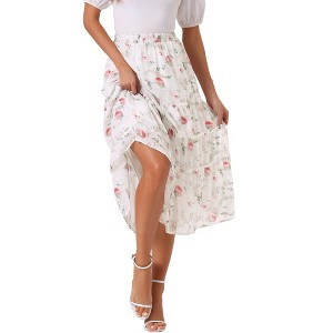 INSPIRE CHIC Women's Floral Elastic Waist Tiered Ruffle Boho Midi Skirts - 1 of 4