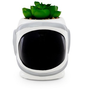Silver Buffalo NASA Space Helmet 6-Inch Ceramic Planter With Artificial Succulent - 1 of 4