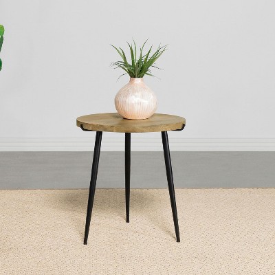 Rustic Round Black and Brown Wood Metal End Table