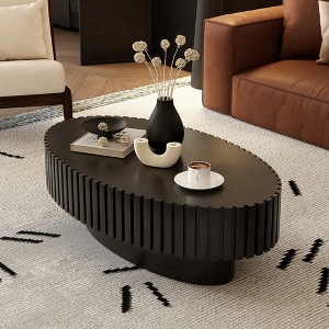 KIGFTSOD Oval Coffee Table Handcrafted Relief Sturdy Pedestal Wooden Olive-Shaped Tea Table for Living Room - 1 of 4